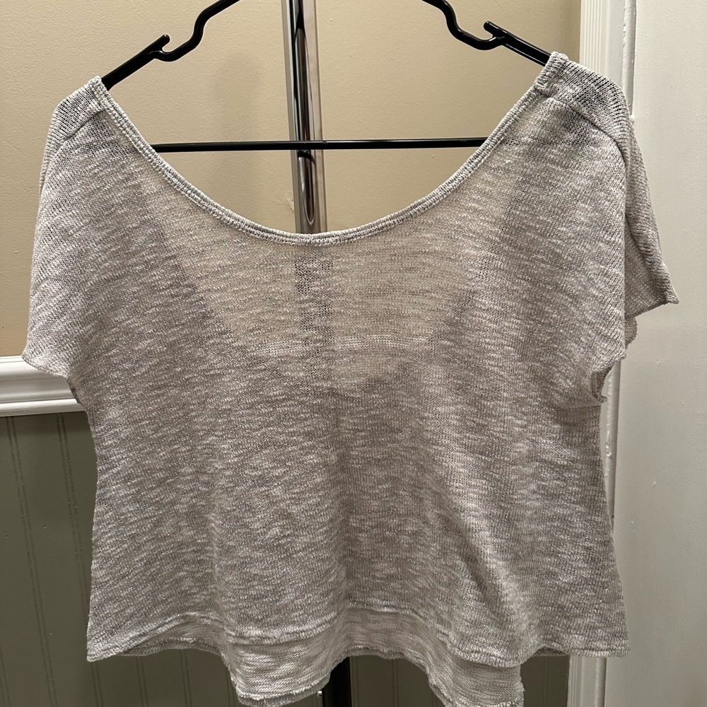Hollister Gray Sparkly Cropped Off the Shoulder T shirt